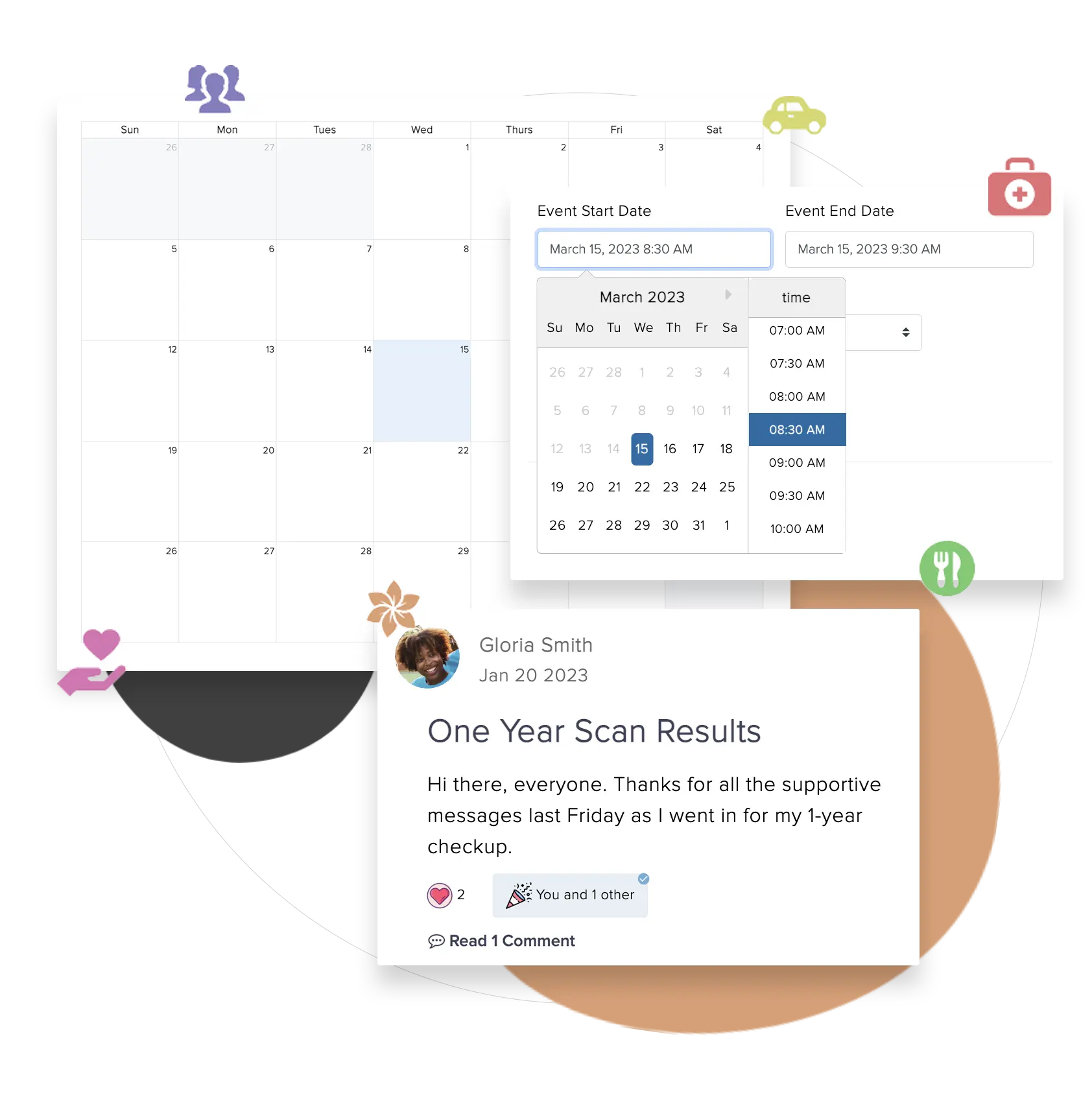 Examples of personal network tools like shareable helping calendar and posts